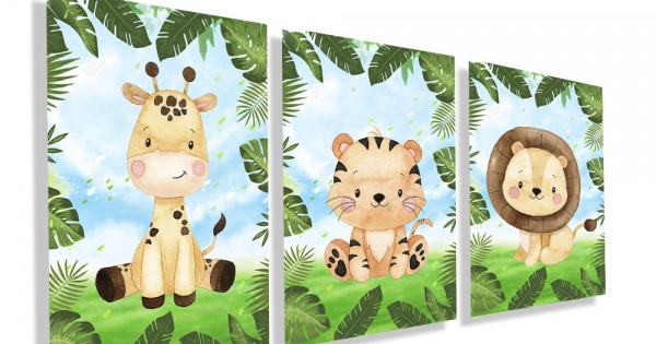 Placas decorativa infantil animais da floresta kit140