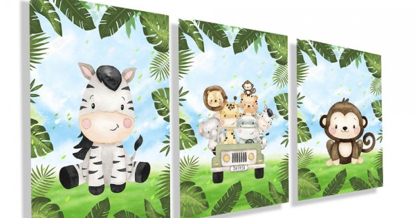 Placas decorativa infantil 2 animais da floresta kit141