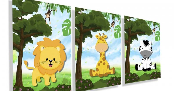 Placas decorativa infantil 3 animais da floresta kit142