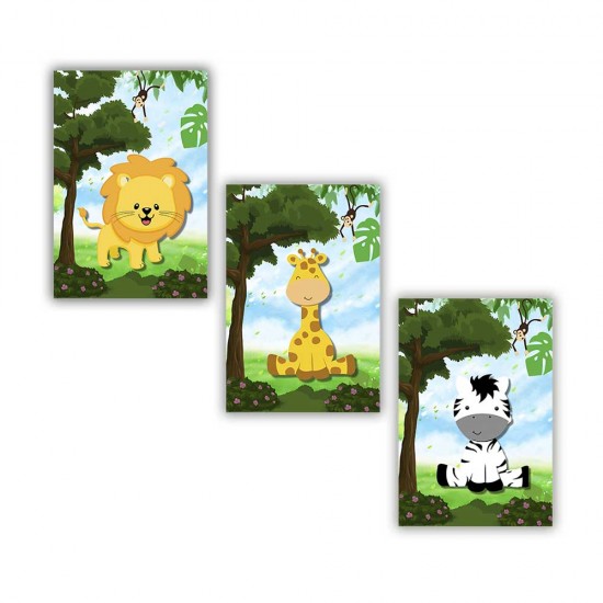 Placas decorativa infantil 3 animais da floresta kit142