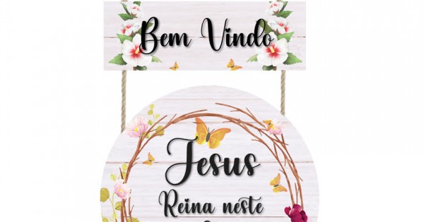 Placa decorativa Bem vindo Jesus neste lar PL299