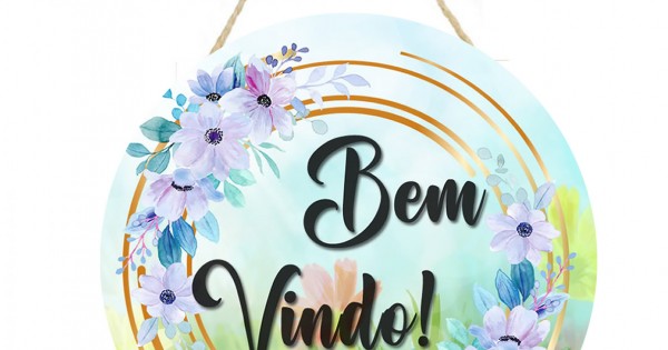 Placa decorativa redonda Frase Bem Vindo cod PL098