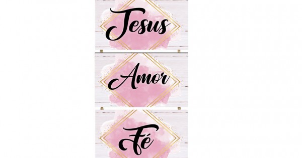 Placa decorativa  com frase Jesus, amor, fé Gratidão PL115