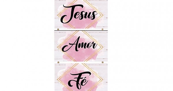 Placa decorativa com frase Jesus, amor, fé Gratidão PL115