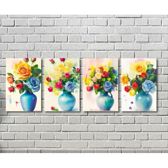 Kit quadros decorativos com 4 peças tema vasos KIT006