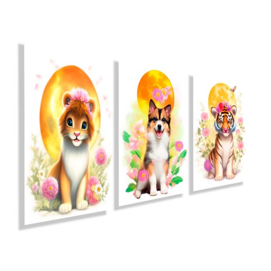 Kit quadros decorativos infantil animais abstrato KIT128