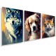 Kit com 3 quadros decorativos Gato, Lobo, Cachorro KIT120