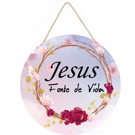 Placa decorativa com frase Jesus fonte de vida PL126