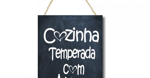 Placa decorativa com corda Cozinha temperada com Amor 027