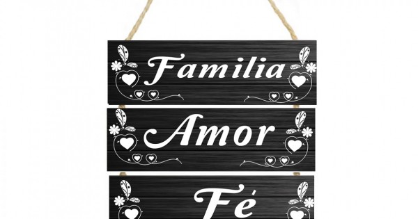 Placa decorativa com frase Família, amor, fé, gratidão 28