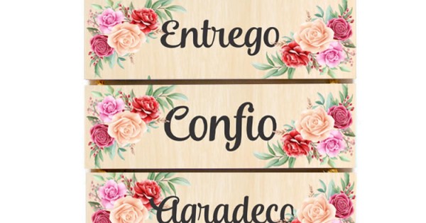 Placa decorativa 008 com corda, Entrego confio e Agradeço