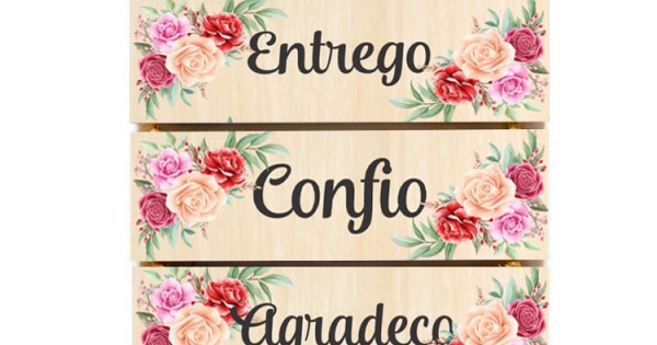 Placa decorativa  008 com corda, Entrego confio e Agradeço