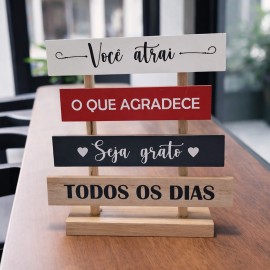 Placa Decorativa de mesa Frase Motivacional  Voc� Atrai o Que Agradece ,Decora��o Inspiradora