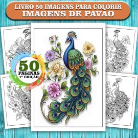 Livro de colorir adulto antiestresse pav�es | 50 p�ginas detalhadas | COL020-01