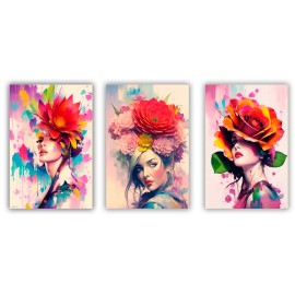 Kit com 3 quadros decorativos chap�u de flores  KIT109 