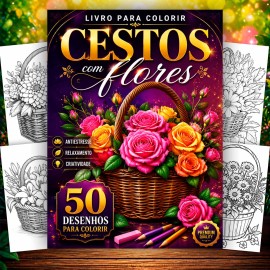  Livro para Colorir Cestos com Flores Anti Stress