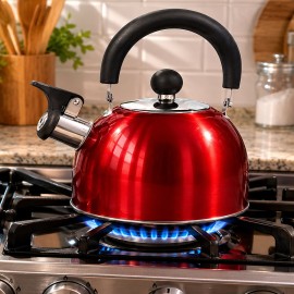 Chaleira Inox Vermelha com Apito 2L � Design Moderno e Seguran�a no Preparo das Suas Bebidas
