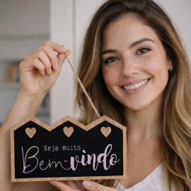 Placa Decorativa Seja Muito Bem-Vindo com Corda de Sisal Decora��o para Porta e Entrada