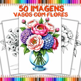 Livro para Colorir - 50 Imagens de Vasos com Flores COL26