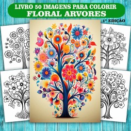 Livro de Colorir Adulto Antiestresse Floral �rvores | 50 Desenhos Natureza | Arteterapia Relaxamento COL039