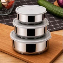 Kit 3 Potes A�o Inox Armazenamento Alimentos Tampa Segura Marmita Lanche Academia Trabalho