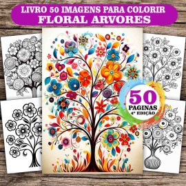 Livro de Colorir Adulto Floral �rvores Antiestresse | 50 Desenhos Arvore | COL039-04