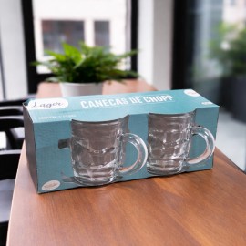 Kit 2 Canecas de Chopp 330ml em Vidro Grosso Resistentes, Transparentes e Ideais para Cerveja Gelada