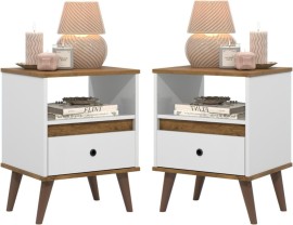 Conjunto 2 Mesas de Cabeceira Retr� P�s Palito com Gaveta - Modelo TED