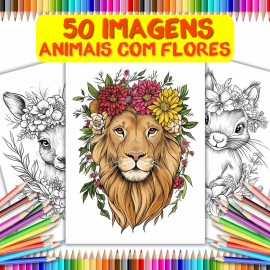 Livro de Colorir Adulto Antiestresse Animais com Flores | Arteterapia Relaxamento | Atividade Criativa Bem-Estar |COL33