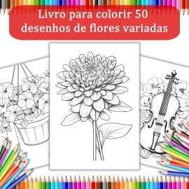 Livro de Colorir Flores Antiestresse Adultos | 50 Desenhos Arteterapia Relaxamento COL45
