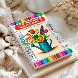 Livro de colorir adulto antiestresse objetos vintage | cole��o retr� | ilustra��es f�ceis criativas COL-081