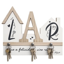 Suporte para Chaves Decorativo Lar em MDF 6mm com 3 Ganchos