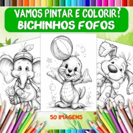 Livro de Colorir Adulto Antiestresse Bichinhos Fofos | 50 Desenhos | Atividade Criativa Relaxamento | COL042