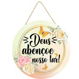 Placa decorativa com frase Deus aben�oe nosso lar 056 