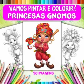 Livro de Colorir Antiestresse Princesas Gnomos | 50 P�ginas | Atividade Criativa para Adultos COL041