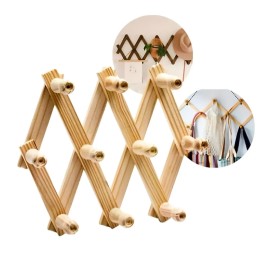 Cabideiro Sanfonado de Madeira Pinus Retr�til com 10 Cabides para Parede