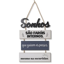 Placa Decorativa "Sonhos S�o Far�is Internos" com Corda