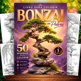 Livro para Colorir �rvores Bonsai Zen e Pedras