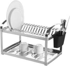 Escorredor 16 Pratos com Escorredor de Talheres Pl�stico Suprema, 50,5 x 27 x 28,5 cm, A�o Inox