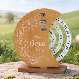 Calend�rio Eterno Decorativo em Madeira com Sistema Girat�rio