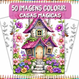 Livro de Colorir Adulto Antiestresse Casas M�gicas | 54 P�ginas A4 | Arteterapia Relaxamento COL030