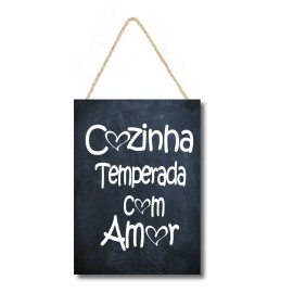 Placa decorativa com corda Cozinha temperada com Amor 027 
