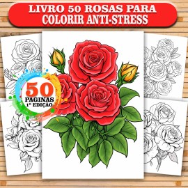 Livro para Colorir Rosas Adulto 50 P�ginas  Flores Anti-Stress Arte Terapia Relax Detalhado cod COL037-01