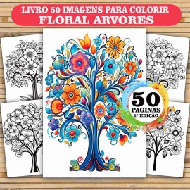 Livro de Colorir Adulto Antiestresse Floral �rvores | 50 Desenhos Natureza | Arteterapia Relaxamento Segunda Edi��o COL039-02