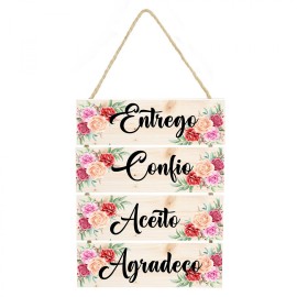Placa decorativa  008 com corda, Entrego confio e Agrade�o