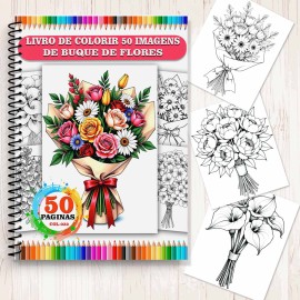 Livro para Colorir Kit 50 Imagens Buqu� de Flores | Alivia o estresse, buque florais