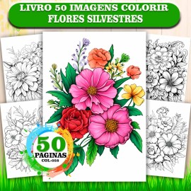 Livro de colorir adulto antiestresse flores silvestres | 50 imagens relaxamento COL058