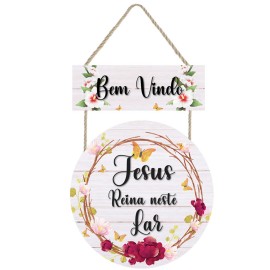 Placa decorativa  Bem vindo Jesus neste lar PL299 