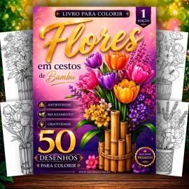 Livro Para Colorir Cestos de Bambu Relaxante Anti Stress 